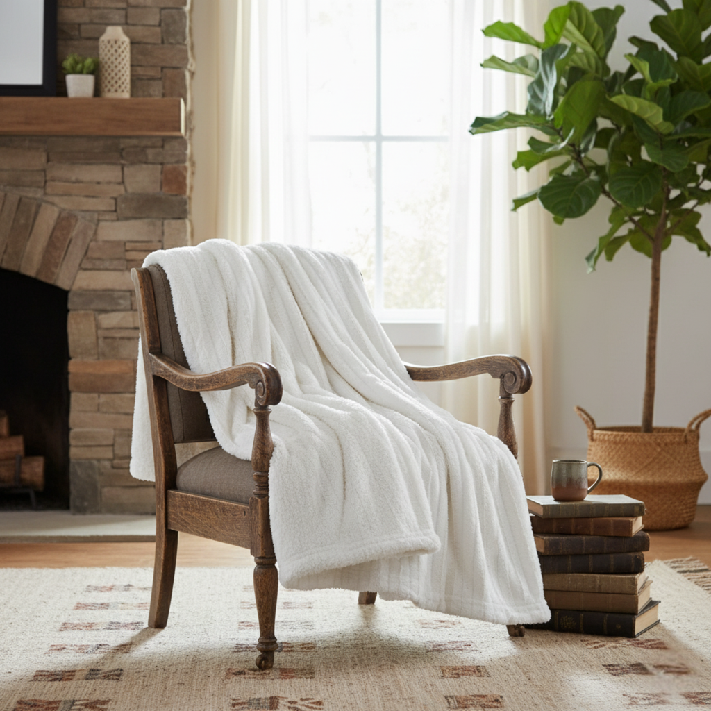 Tache white ivory polar faux fur sherpa throw blanket, photo 10 of 10