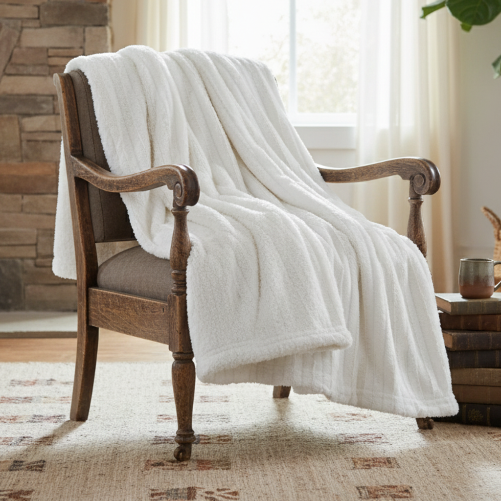 Tache white ivory polar faux fur sherpa throw blanket