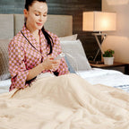 Heated Electric Sherpa Throw Blanket in Beige/White, photo 3 of 5