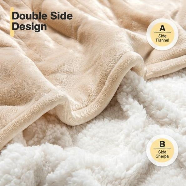 Heated Electric Sherpa Throw Blanket in Beige/White, photo 5 of 5