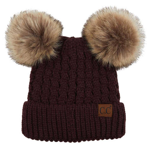 C.C Women's Double Pom All Over Cable Knit Beanie, photo 2 of 12