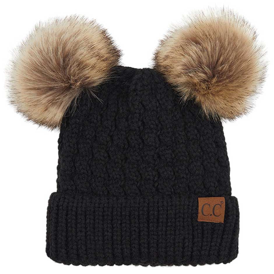 C.C Women's Double Pom All Over Cable Knit Beanie, photo 3 of 12