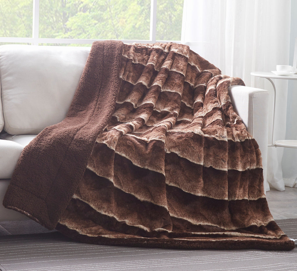 Tache golden brown faux fur sherpa throw blanket