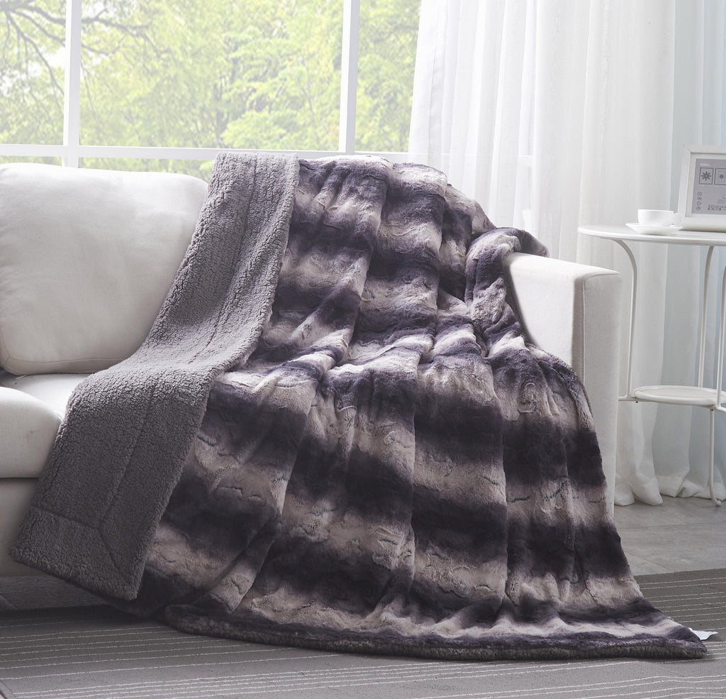 Tache Luxury Black Striped Faux Fur Throw Blanket