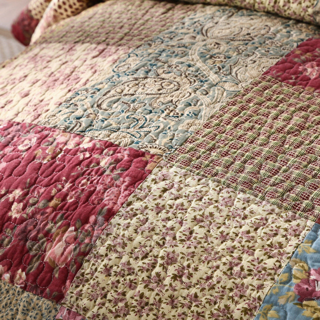 Tache Fairy Tale Tea Party Beige Burgundy Paisley Floral Cotton Patchwork Quilt Set, photo 4 of 9