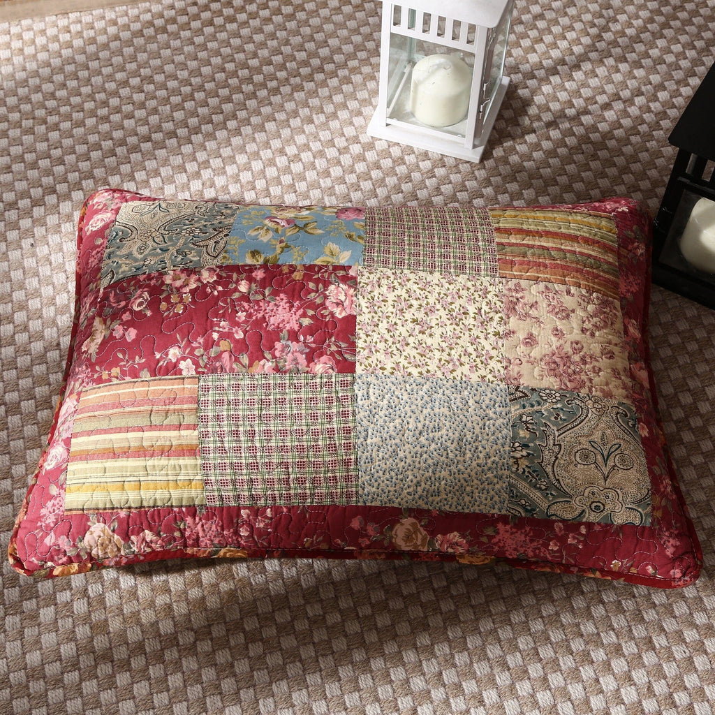 Tache Fairy Tale Tea Party Beige Burgundy Paisley Floral Cotton Patchwork Quilt Set, photo 8 of 9