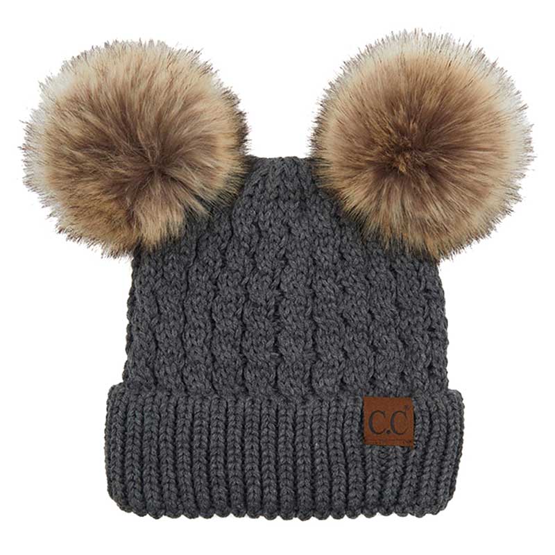 C.C Women's Double Pom All Over Cable Knit Beanie, photo 4 of 12