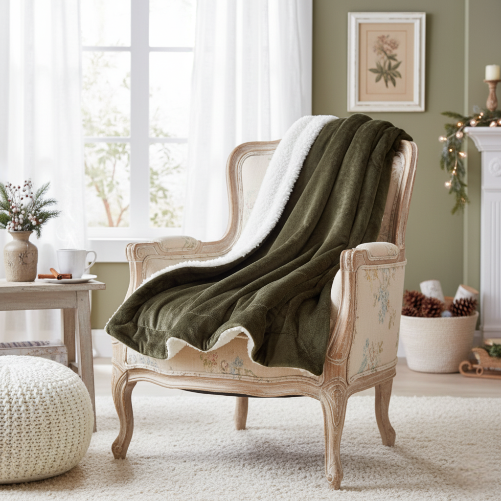 Tache Super Soft Evergreen Micro Fleece Green Sherpa Throw Blanket, photo 2 of 8