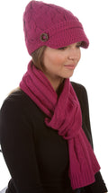 Sakkas Women's Cable Knit Visor Beanie & Scarf Set with Button, photo 4 of 22