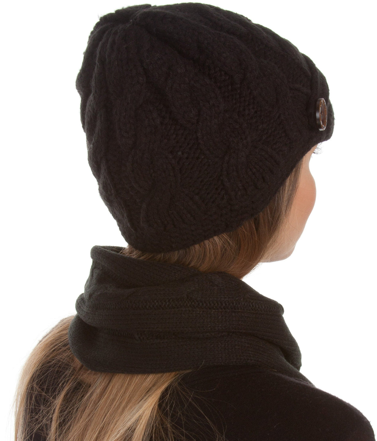 Sakkas Women's Cable Knit Visor Beanie & Scarf Set with Button, photo 7 of 22