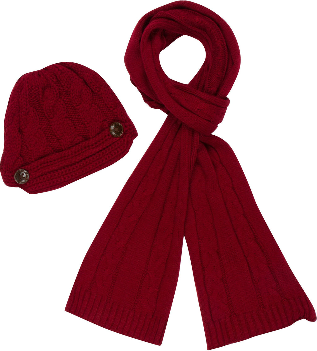Sakkas Women's Cable Knit Visor Beanie & Scarf Set with Button, photo 8 of 22