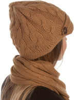 Sakkas Women's Cable Knit Visor Beanie & Scarf Set with Button, photo 11 of 22