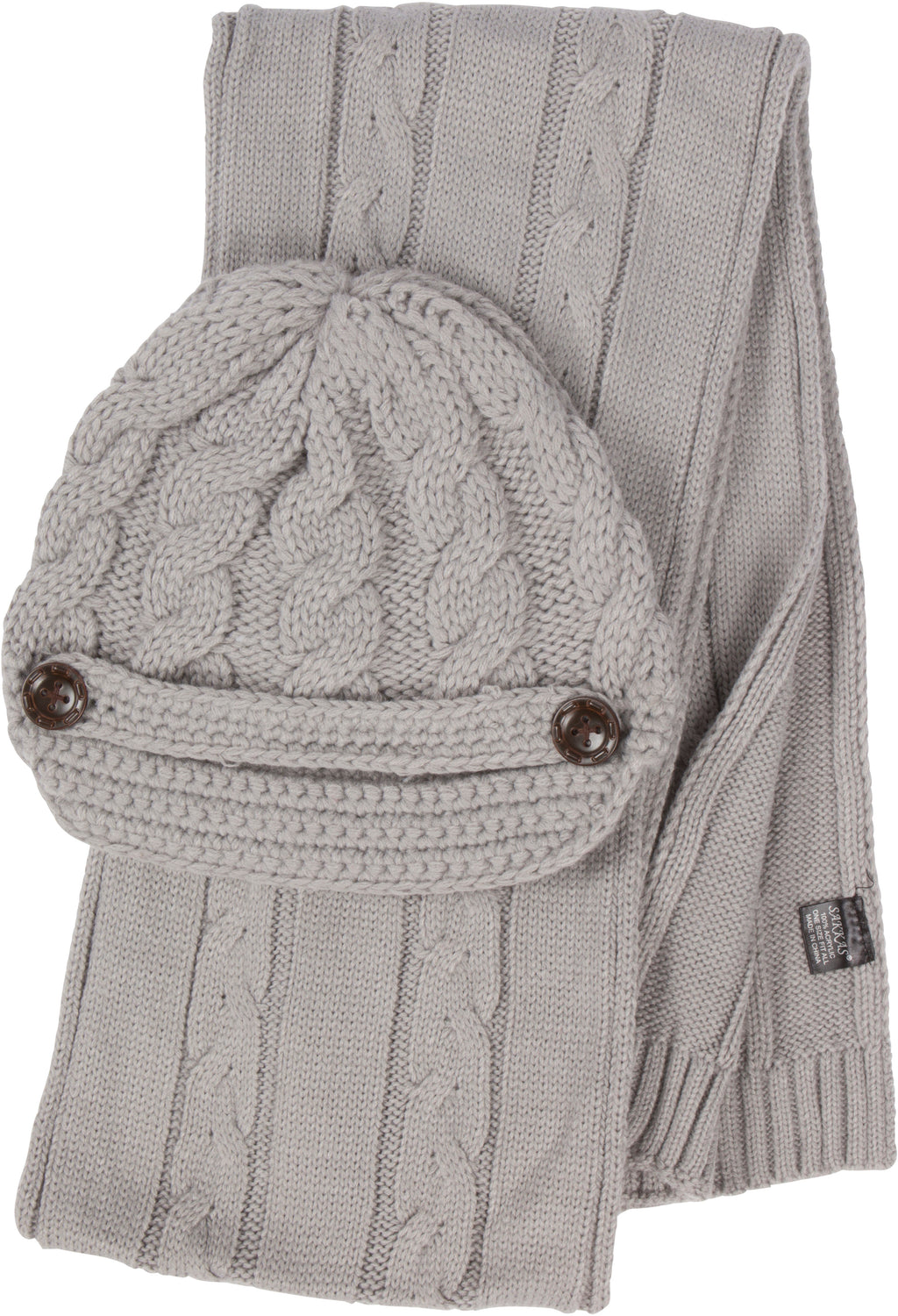 Sakkas Women's Cable Knit Visor Beanie & Scarf Set with Button, photo 13 of 22