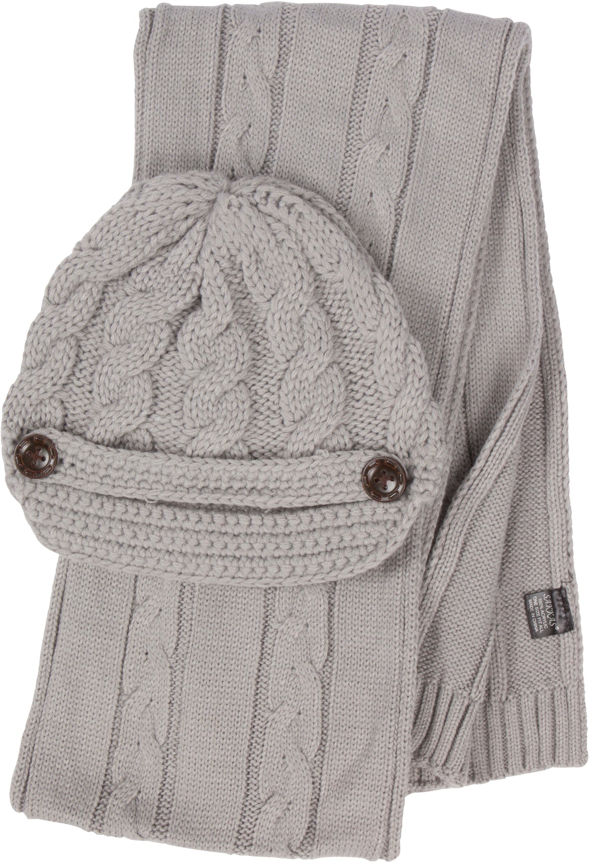 Sakkas Women's Cable Knit Visor Beanie & Scarf Set with Button, photo 13 of 22
