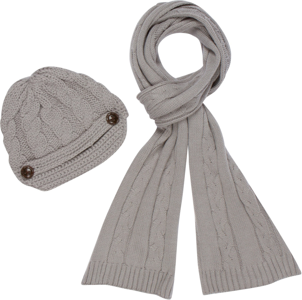 Sakkas Women's Cable Knit Visor Beanie & Scarf Set with Button, photo 12 of 22