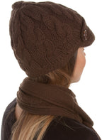 Sakkas Women's Cable Knit Visor Beanie & Scarf Set with Button, photo 15 of 22