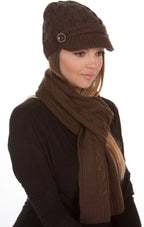 Sakkas Women's Cable Knit Visor Beanie & Scarf Set with Button, photo 14 of 22