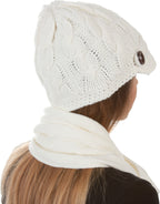 Sakkas Women's Cable Knit Visor Beanie & Scarf Set, photo 18 of 22