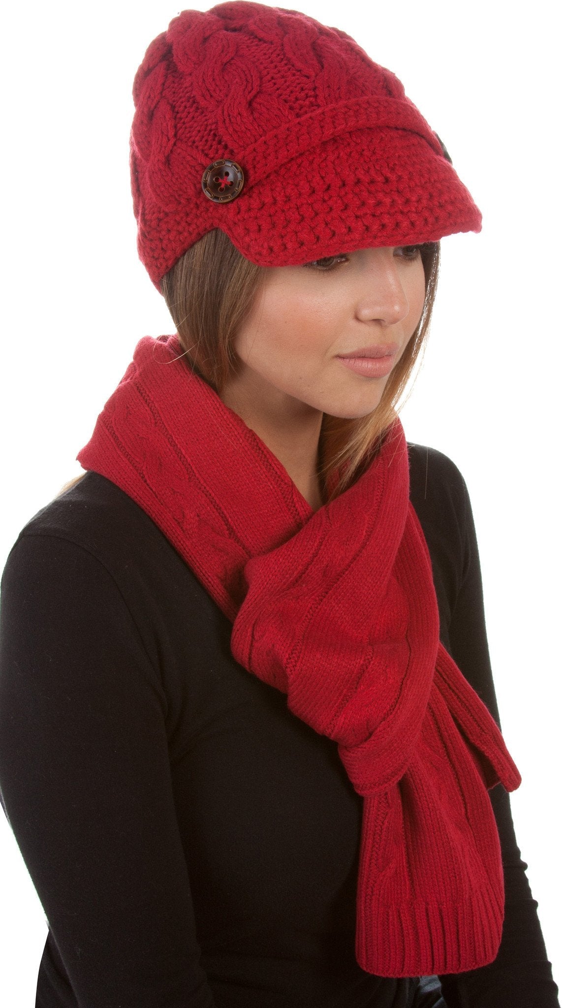 Sakkas Women's Cable Knit Visor Beanie & Scarf Set, photo 21 of 22