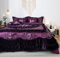 Tache Satin Ruffle Dark Purple Floral Midnight Bloom Comforter