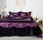 Tache Satin Ruffle Dark Purple Floral Midnight Bloom Comforter