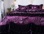 Satin Ruffle Dark Purple Floral Midnight Bloom Comforter, photo 11 of 13