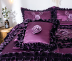 Satin Ruffle Dark Purple Floral Midnight Bloom Comforter, photo 8 of 13