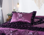Satin Ruffle Dark Purple Floral Midnight Bloom Comforter, photo 9 of 13