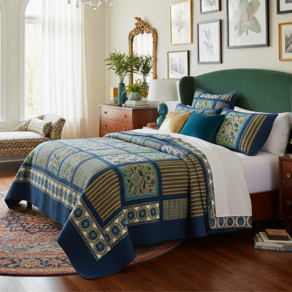 Tache Elegant Striped Forest Patchwork Quilt, Multi Color