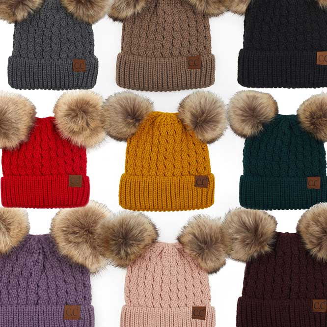 C.C Women's Double Pom All Over Cable Knit Beanie, photo 11 of 12