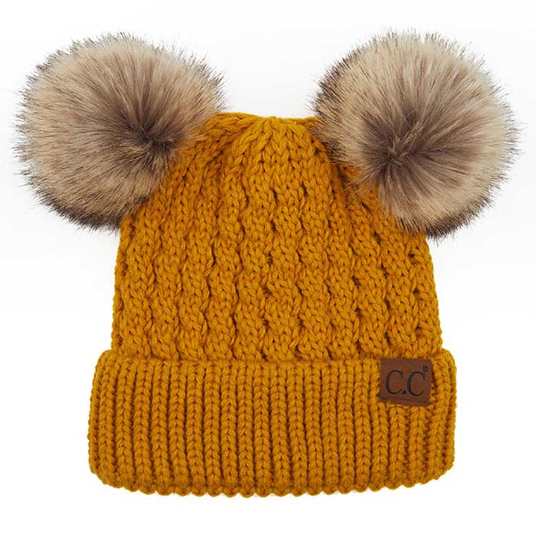 C.C Women's Double Pom All Over Cable Knit Beanie, photo 7 of 12