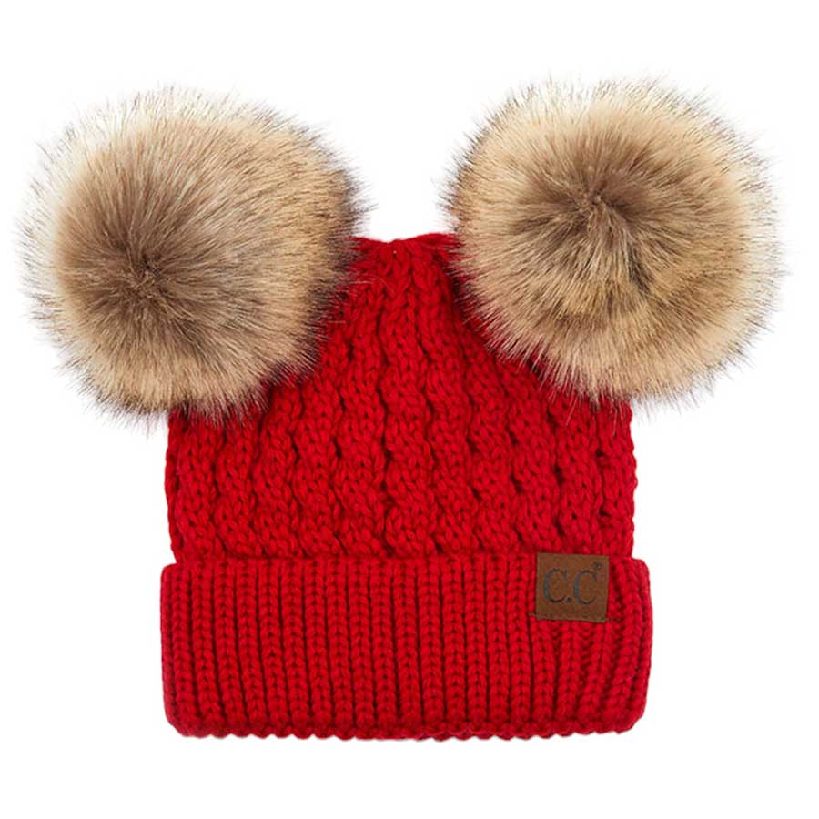 C.C Women's Double Pom All Over Cable Knit Beanie, photo 8 of 12
