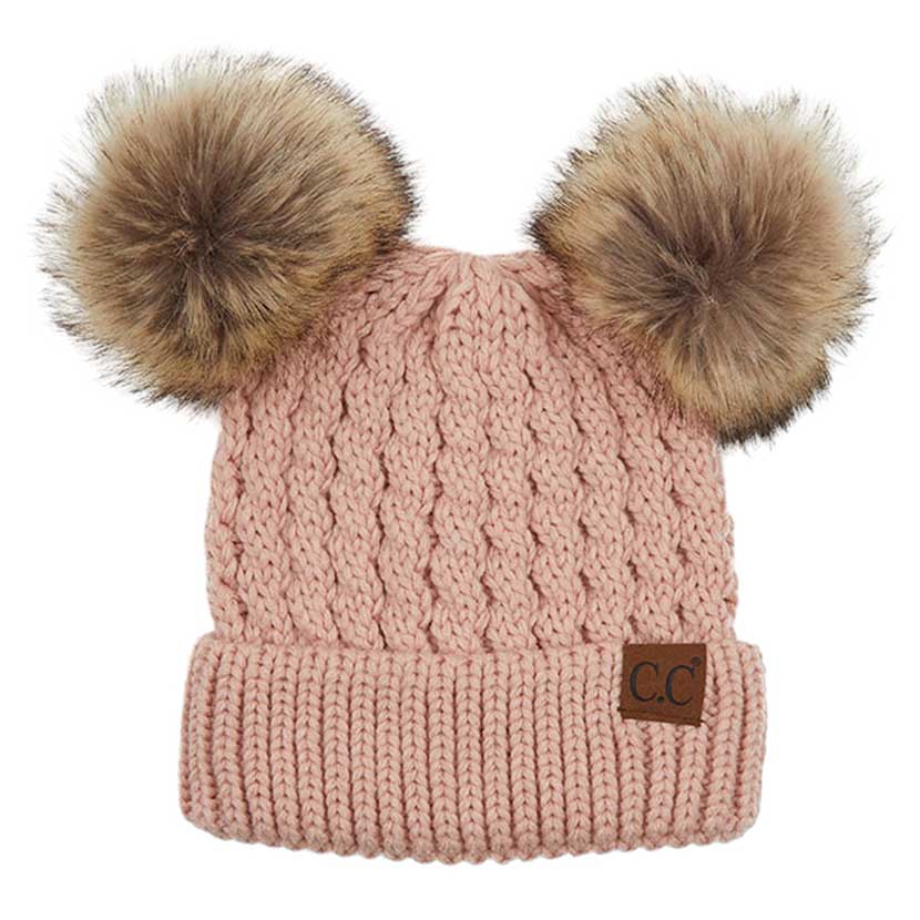 C.C Women's Double Pom All Over Cable Knit Beanie, photo 9 of 12