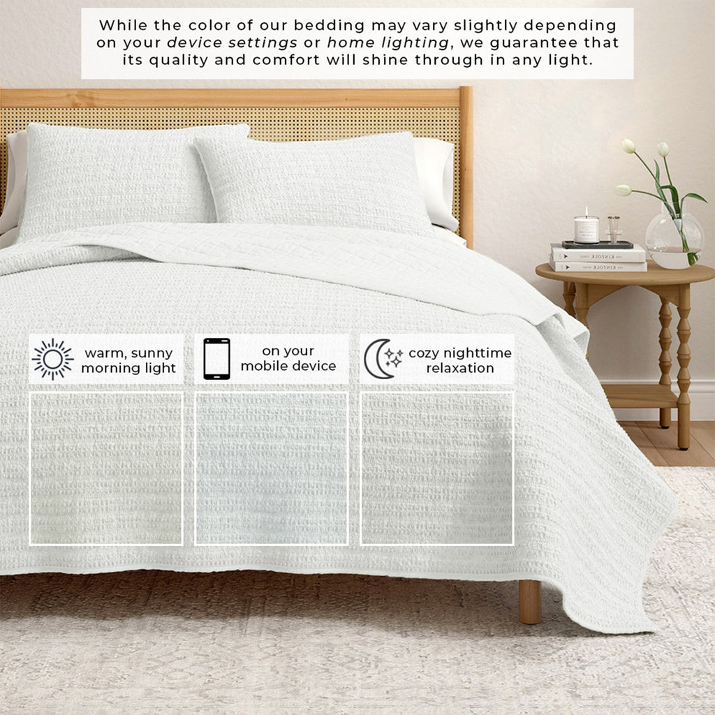 100% Cotton Honeycomb Waffle Garment Washed Quilt Set, photo 6 of 42