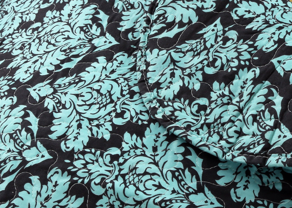 Tache Damask Ornate Baroque Teal Turquoise Blue Green Scalloped Quilt Set, photo 6 of 10