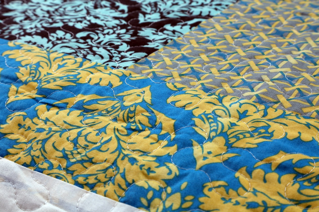 Tache Damask Ornate Baroque Teal Turquoise Blue Green Scalloped Quilt Set, photo 5 of 10