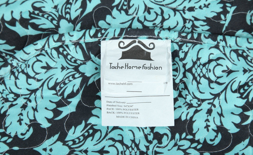 Tache Damask Ornate Baroque Teal Turquoise Blue Green Scalloped Quilt Set, photo 7 of 10