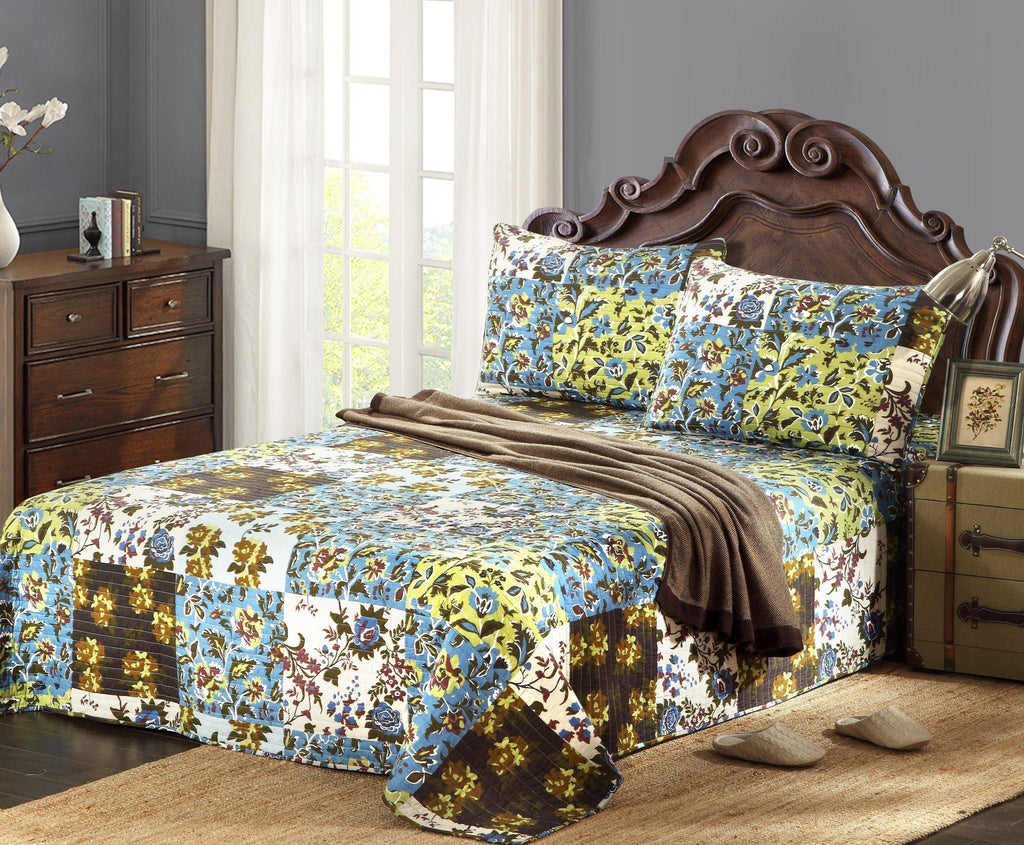 Tache Mystical Forest Green Blue Leaves Cotton Quilt Set, photo 3 of 12