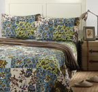 Tache Mystical Forest Green Blue Leaves Cotton Quilt Set