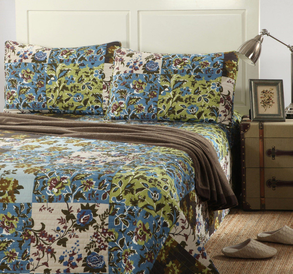 Tache Mystical Forest Green Blue Leaves Cotton Quilt Set