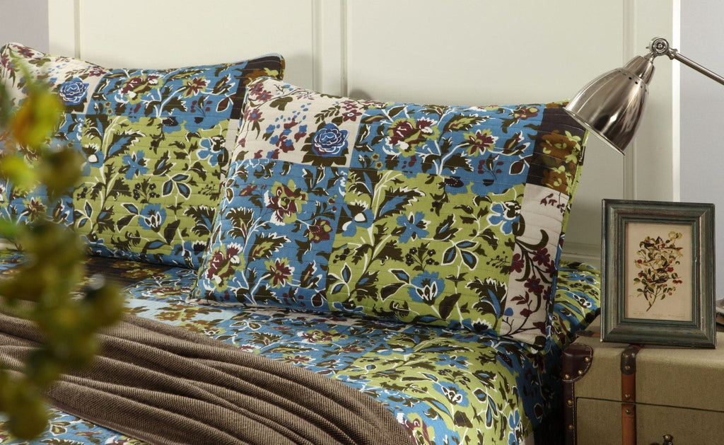 Tache Mystical Forest Green Blue Leaves Cotton Quilt Set, photo 2 of 12