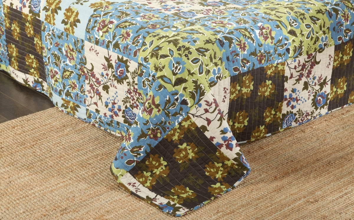 Tache Mystical Forest Green Blue Leaves Cotton Quilt Set, photo 4 of 12