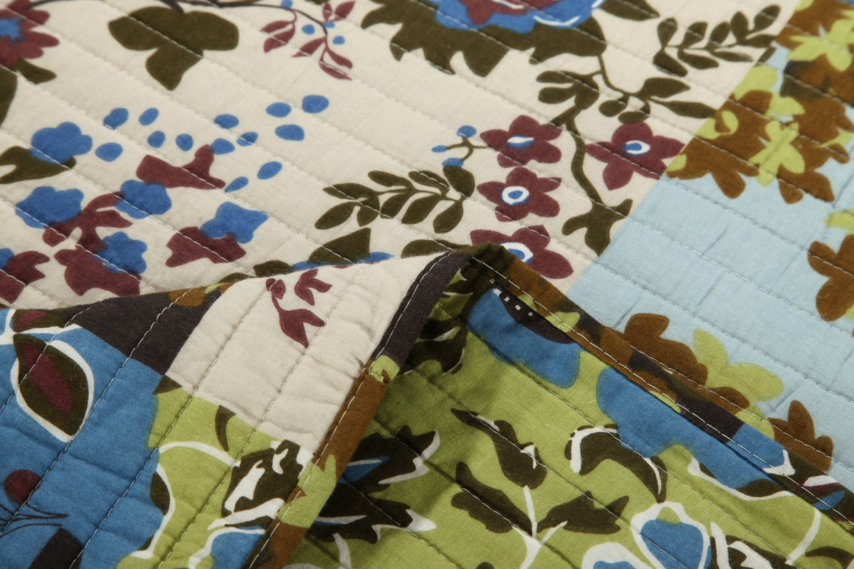 Tache Mystical Forest Green Blue Leaves Cotton Quilt Set, photo 7 of 12