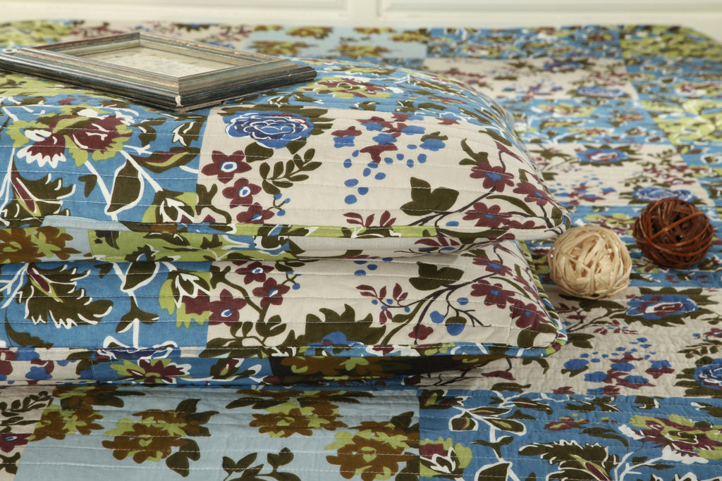 Tache Mystical Forest Green Blue Leaves Cotton Quilt Set, photo 5 of 12