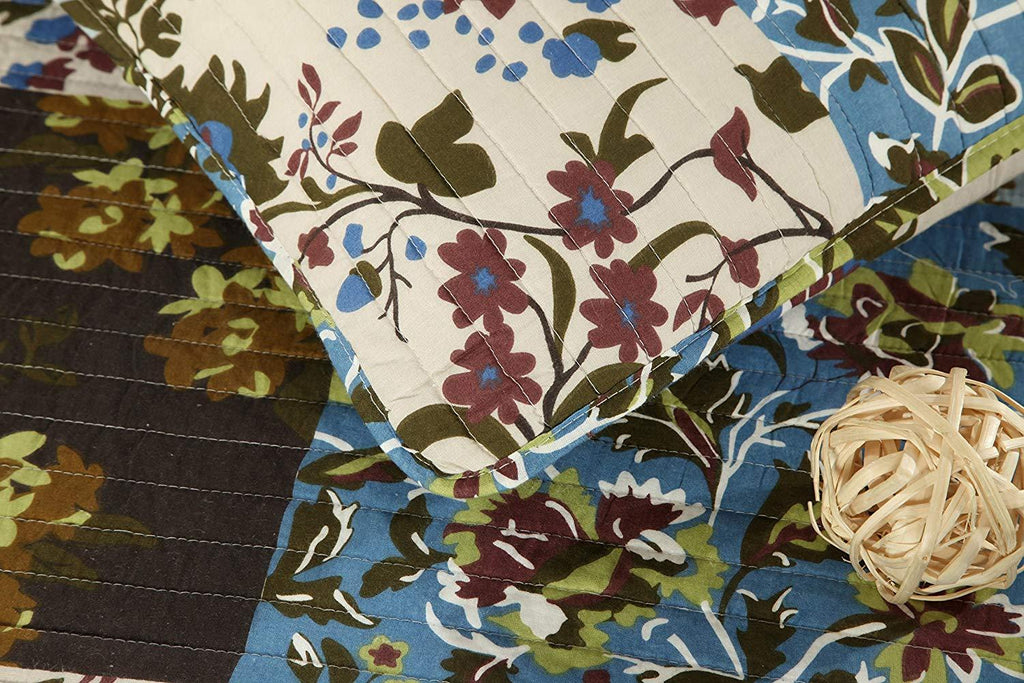 Tache Mystical Forest Green Blue Leaves Cotton Quilt Set, photo 6 of 12