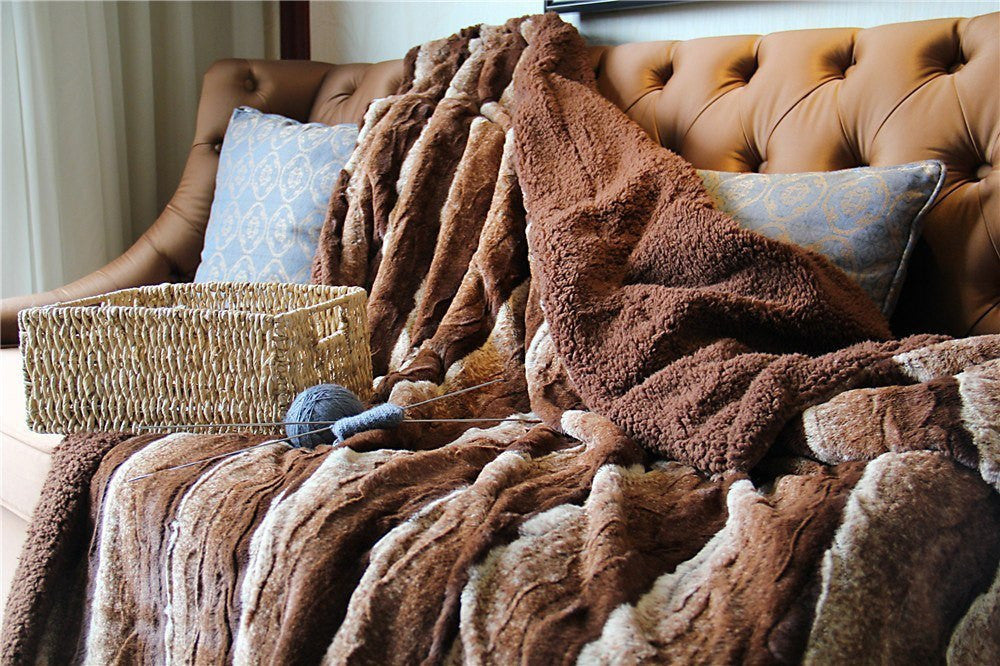 Tache golden brown faux fur sherpa throw blanket, photo 3 of 10