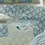 Tache Damask Ornate Baroque Teal Turquoise Blue Green Scalloped Quilt Set, photo 9 of 10
