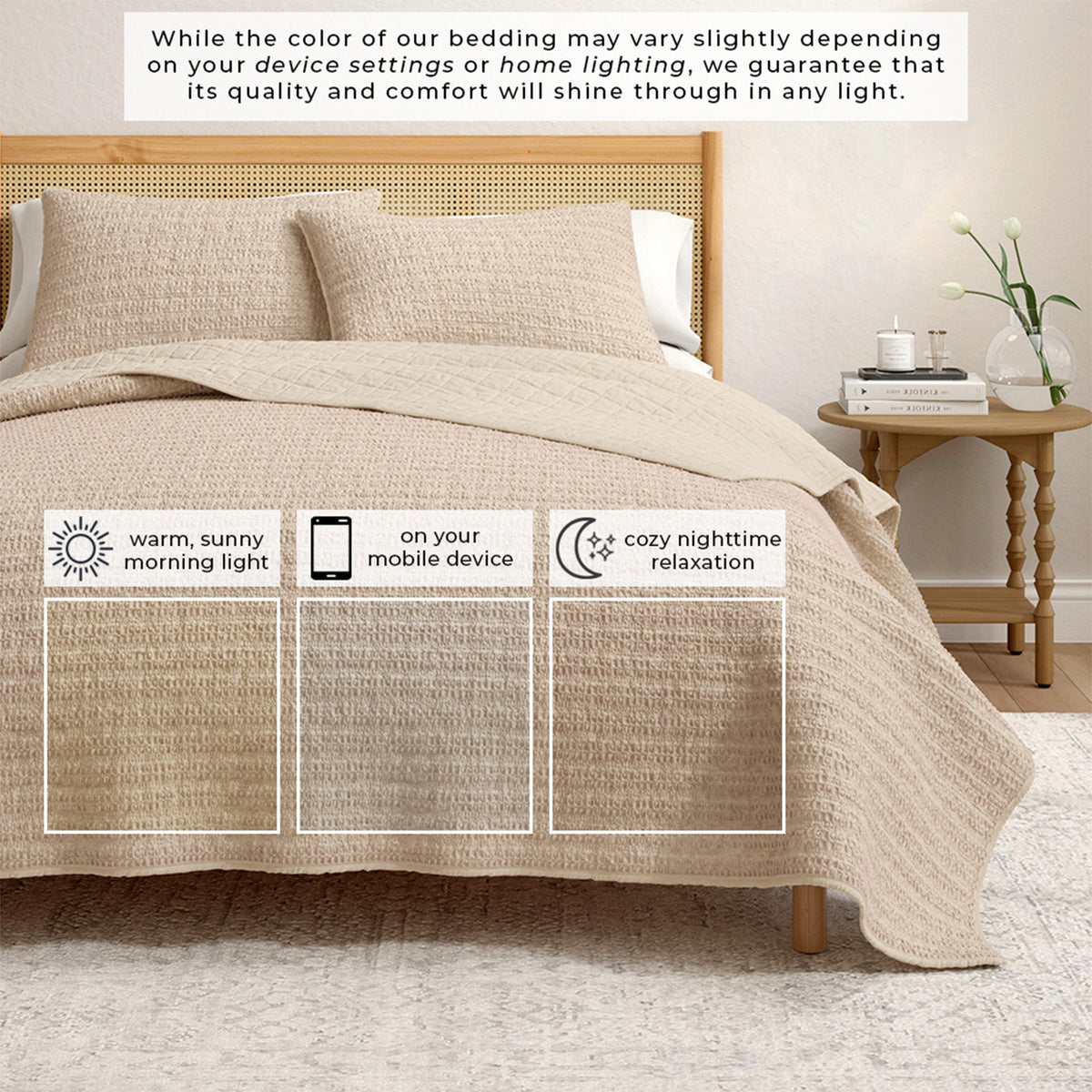 100% Cotton Honeycomb Waffle Garment Washed Quilt Set, photo 18 of 42