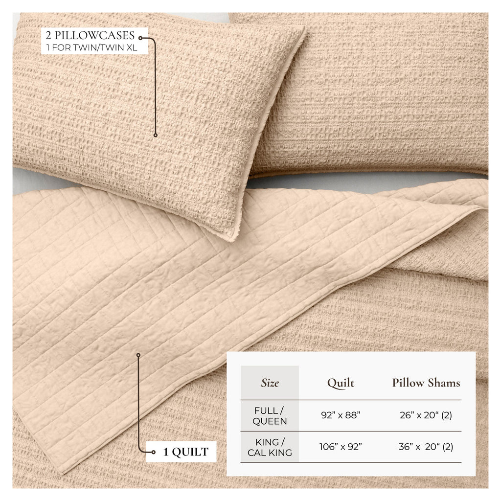 100% Cotton Honeycomb Waffle Garment Washed Quilt Set, photo 15 of 42