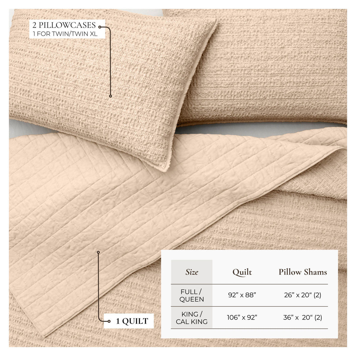 100% Cotton Honeycomb Waffle Garment Washed Quilt Set, photo 15 of 42